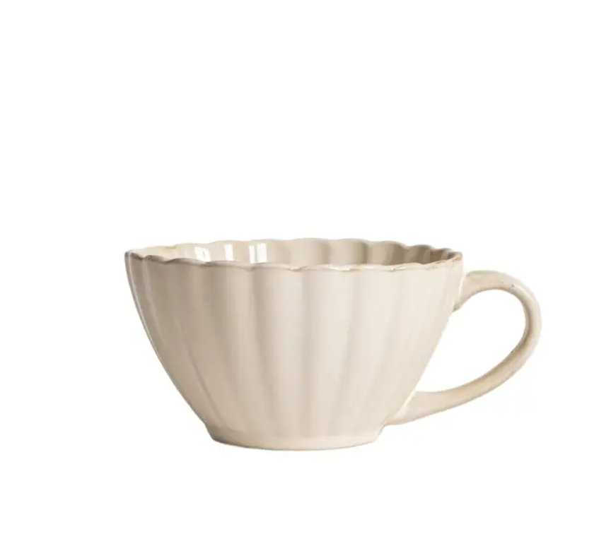 Mug en grès crème 300 ml cannelé forme tasse à thé - Astrivo