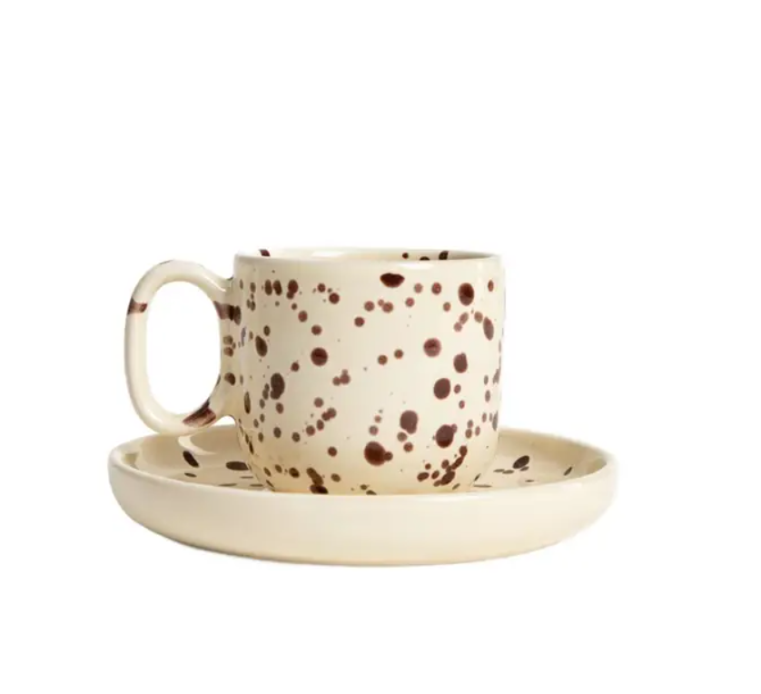 Ensemble tasse à espresso 150 ml et soucoupe en grès moucheté - Astrivo