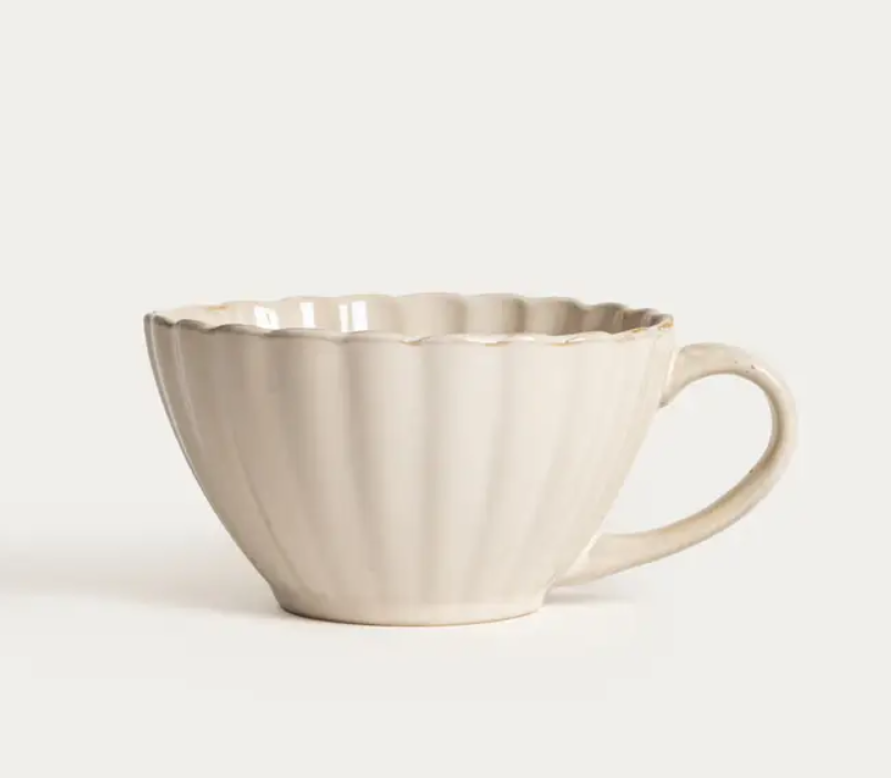 Mug en grès crème 300 ml cannelé forme tasse à thé - Astrivo