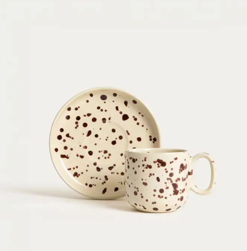 Ensemble tasse à espresso 150 ml et soucoupe en grès moucheté - Astrivo